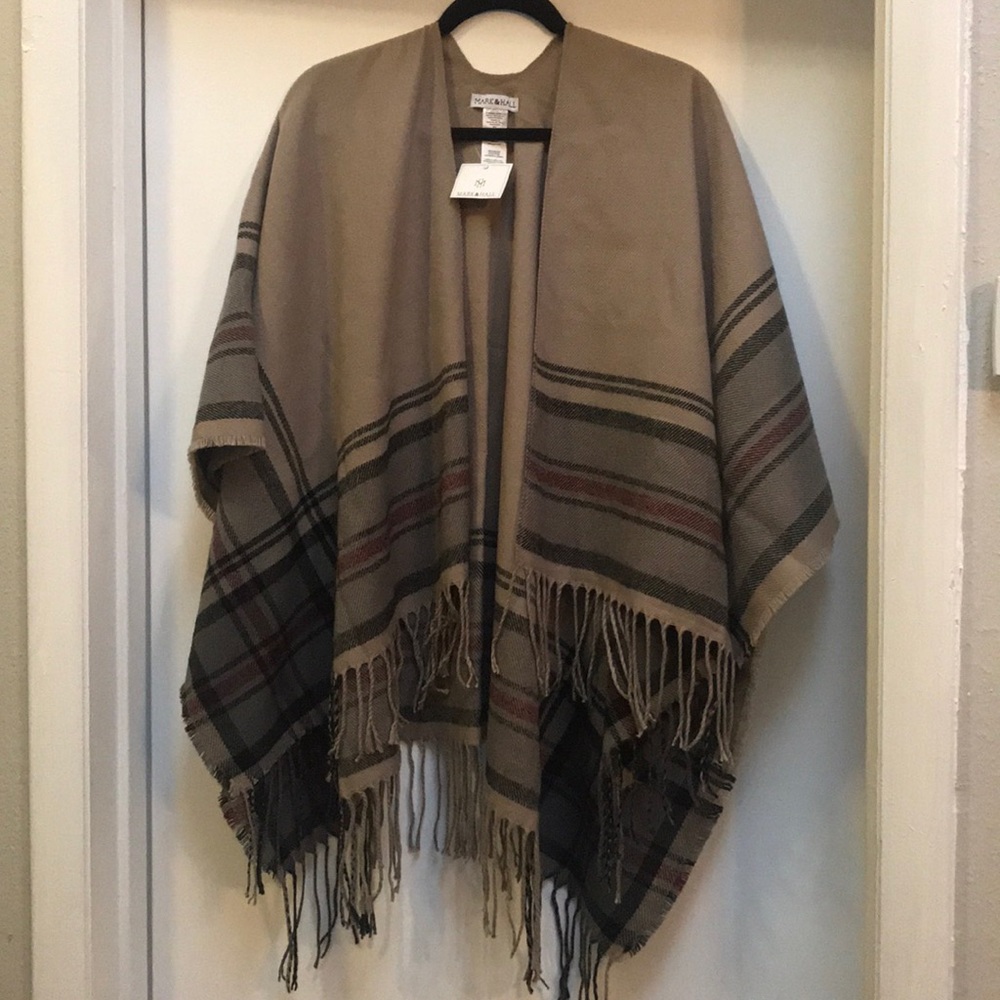 Mark & Hall Colorblock Shawl Wrap NWT tan red gray